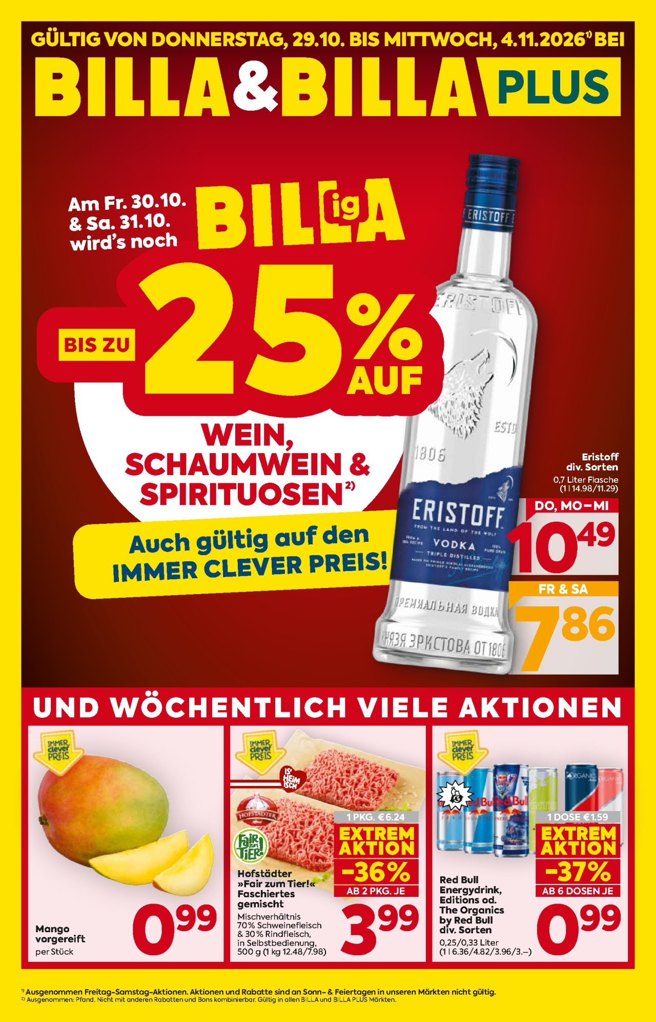 BILLA Flugblatt vom 29. 10. 2026